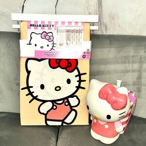 Hello kitty shower curtain and toilet brush set